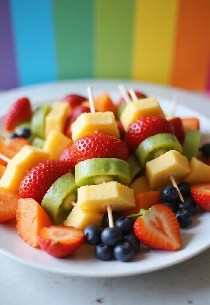 25 Easy Dessert Recipes for a Crowd That Everyone Will Love 8 25 Easy Dessert Recipes for a Crowd That Everyone Will Love - 2. Rainbow Fruit Skewers