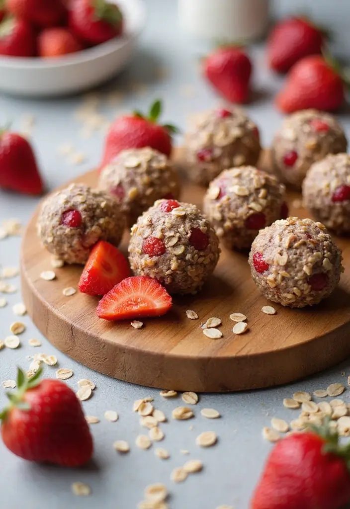 25 Strawberry Dessert Recipes That Are Easy and No-Bake 11 25 Strawberry Dessert Recipes That Are Easy and No-Bake - 3. Strawberry Oatmeal Energy Bites