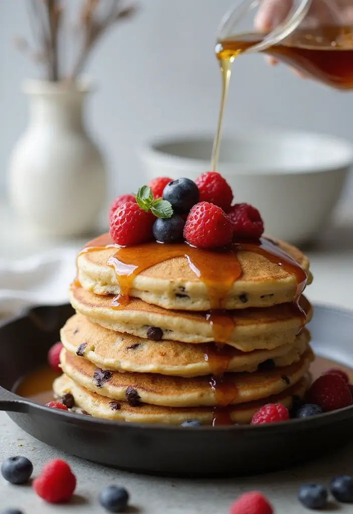 27 Cast Iron Skillet Dessert Recipes That Are Warm and Comforting - 14. Skillet Chocolate Chip Pancakes