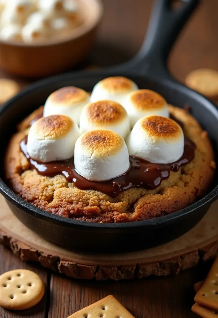 27 Cast Iron Skillet Dessert Recipes That Are Warm and Comforting - 17. Skillet S’mores Cookie