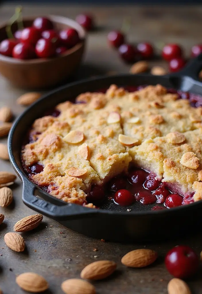 27 Cast Iron Skillet Dessert Recipes That Are Warm and Comforting - 25. Skillet Cherry Almond Crumble