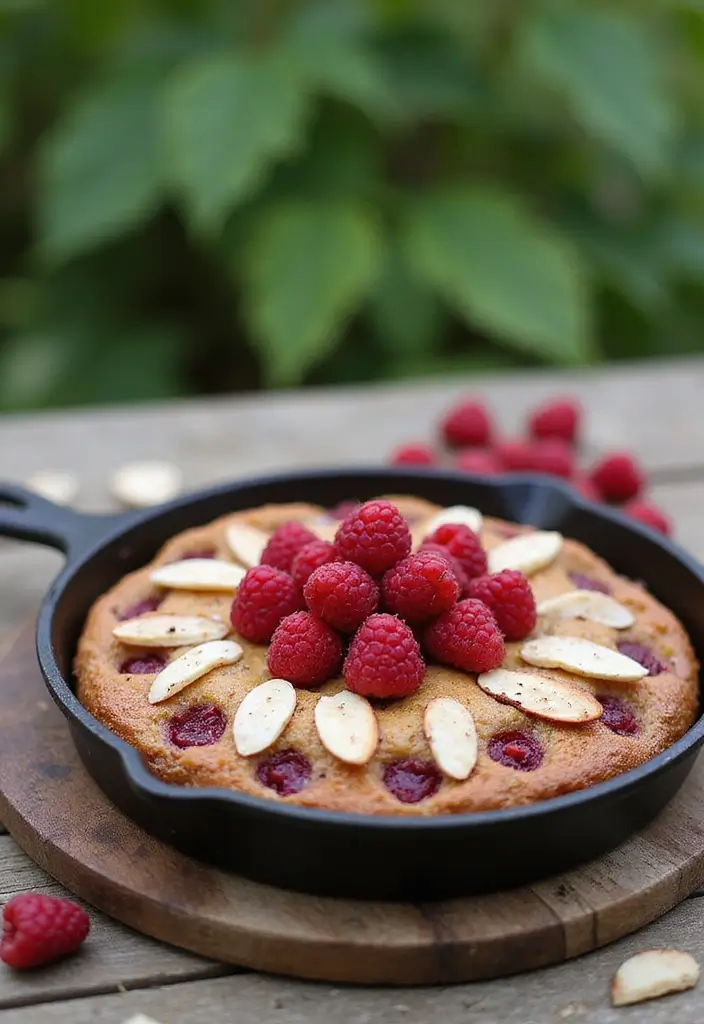 27 Cast Iron Skillet Dessert Recipes That Are Warm and Comforting - 27. Skillet Raspberry Almond Cake