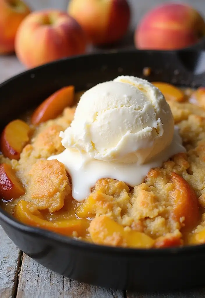 27 Cast Iron Skillet Dessert Recipes That Are Warm and Comforting - 8. Skillet Peach Cobbler