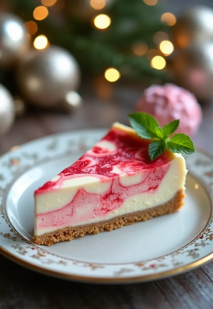 27 Christmas Dessert Recipes for a Crowd That Bring Holiday Joy 93 27 Christmas Dessert Recipes for a Crowd That Bring Holiday Joy - 15. Marbled Peppermint Cheesecake